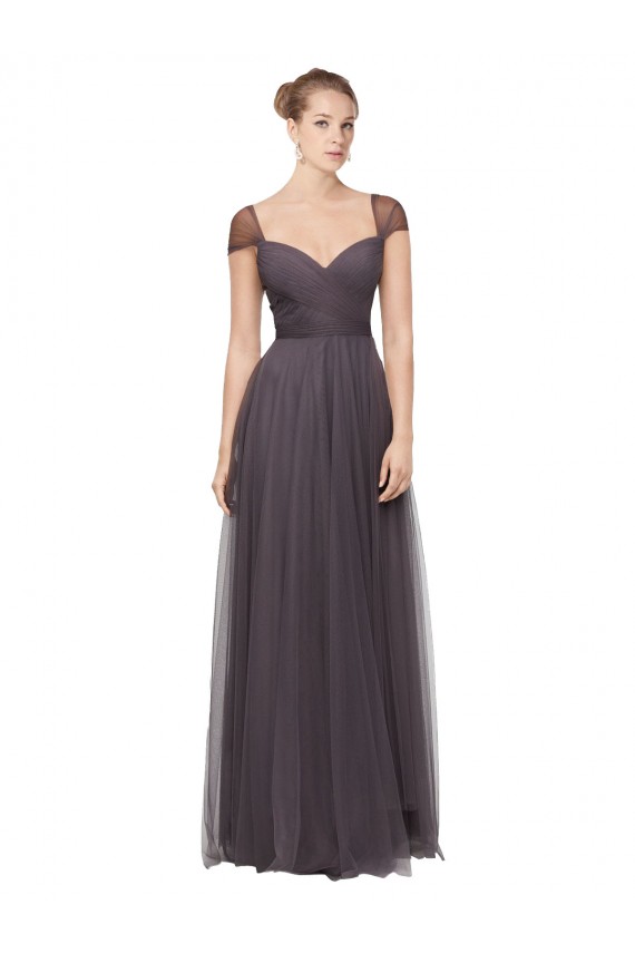 A-Line Sweetheart Tulle Long Pewter Bridesmaid Dress Barrie