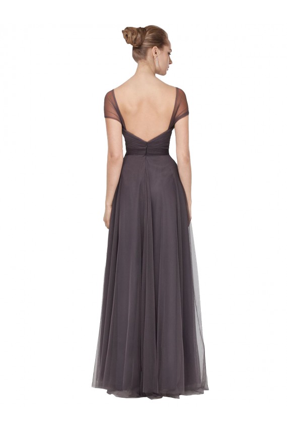 A-Line Sweetheart Tulle Long Pewter Bridesmaid Dress Barrie