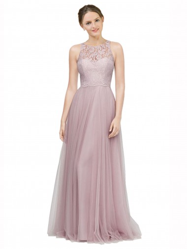 A-Line Sweetheart Tulle & Lace Long Light Lilac Bridesmaid Dress Barrie
