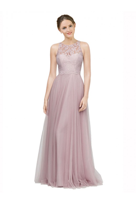 A-Line Sweetheart Tulle & Lace Long Light Lilac Bridesmaid Dress Barrie