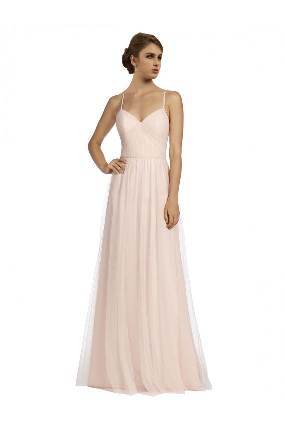 A-Line Spaghetti Straps Tulle Long Pink Bridesmaid Dress Barrie