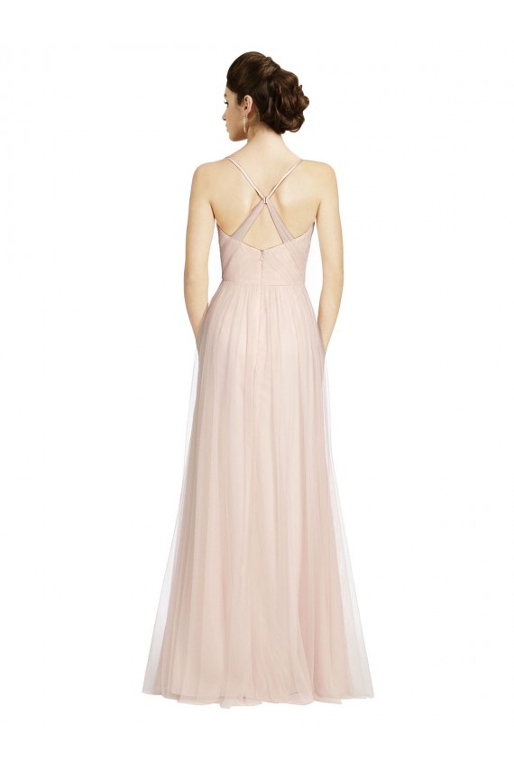 A-Line Spaghetti Straps Tulle Long Pink Bridesmaid Dress Barrie