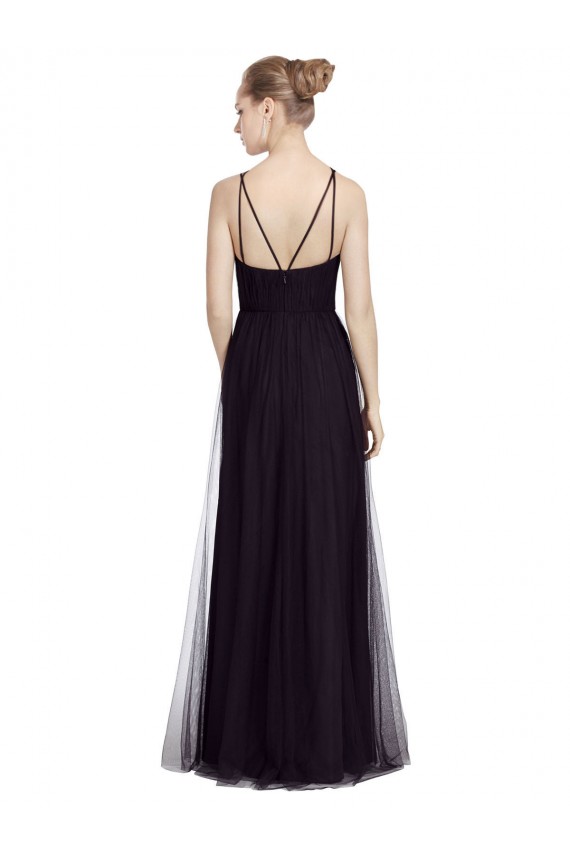 A-Line High Neck Tulle Long Black Bridesmaid Dress Barrie