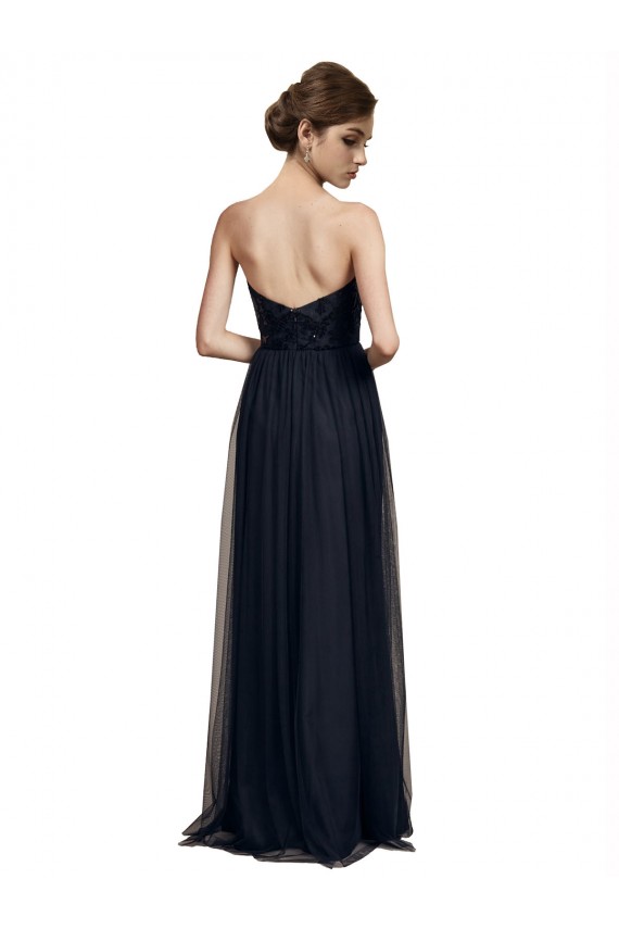 A-Line Strapless Tulle Long Black Bridesmaid Dress Barrie