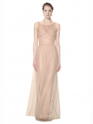 Sheath High Neck Tulle Long Blush Bridesmaid Dress Barrie