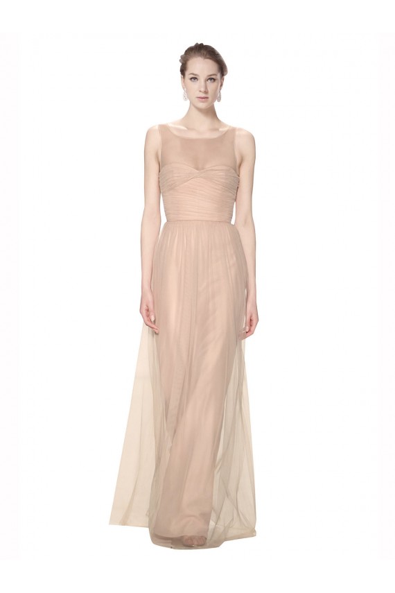 Sheath High Neck Tulle Long Blush Bridesmaid Dress Barrie