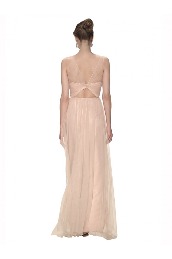 Sheath High Neck Tulle Long Blush Bridesmaid Dress Barrie