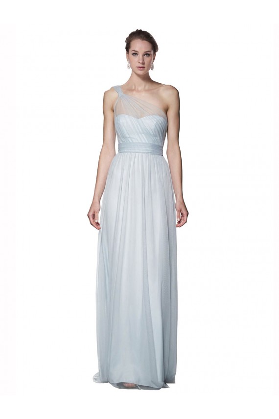 A-Line One Shoulder Tulle Long Mist Bridesmaid Dress Barrie