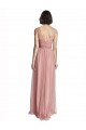 A-Line V-Neck Tulle Long Rose Pink Bridesmaid Dress Barrie
