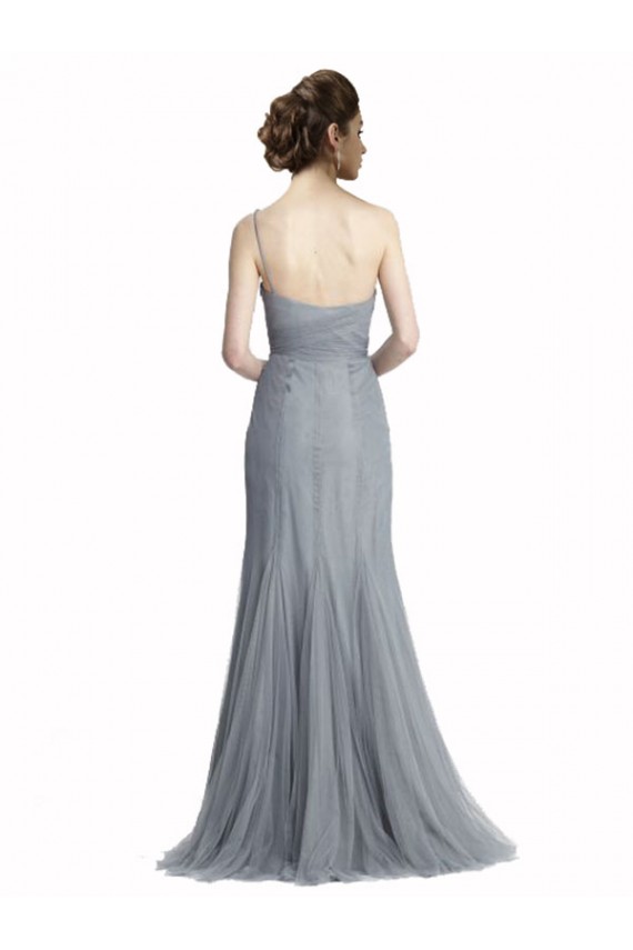 Mermaid One Shoulder Tulle Long Slate Grey Bridesmaid Dress Barrie