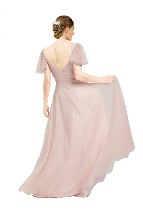 A-Line V-Neck Tulle Long Pink Formal Dress / Bridesmaid Dress Barrie
