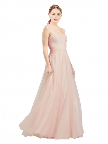 A-Line Strapless Tulle Long Pink Semi Formal Evening Dress / Bridesmaid Dress Barrie