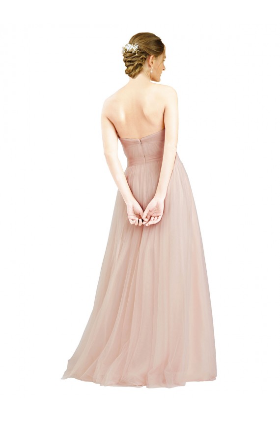 A-Line Strapless Tulle Long Pink Semi Formal Evening Dress / Bridesmaid Dress Barrie