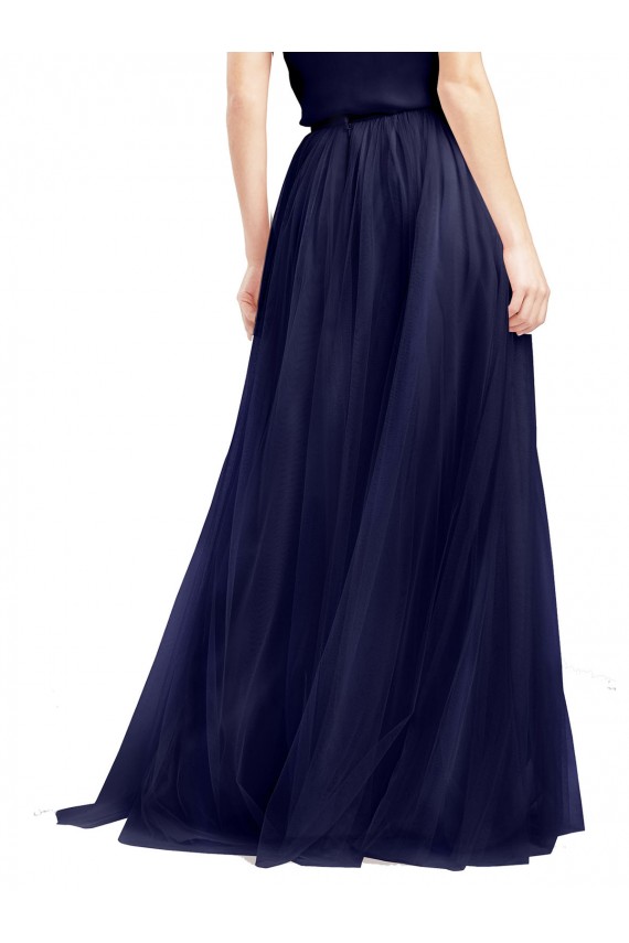 A-Line High Neck Tulle Long Navy Blue Semi Formal Evening Dress / Bridesmaid Dress Barrie
