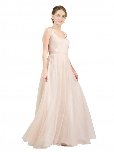 A-Line Scoop Neck Tulle Long Pink Semi Formal Evening Dress / Bridesmaid Dress Barrie