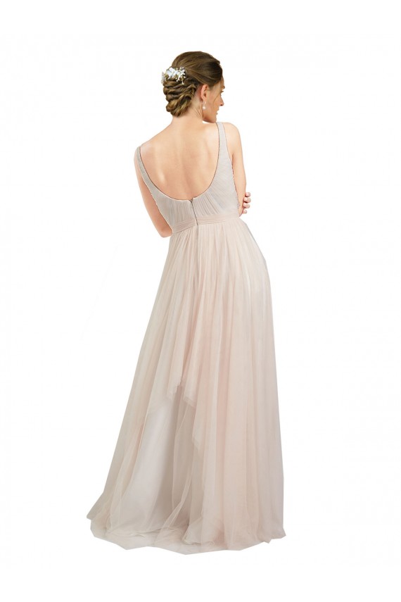A-Line Scoop Neck Tulle Long Pink Semi Formal Evening Dress / Bridesmaid Dress Barrie