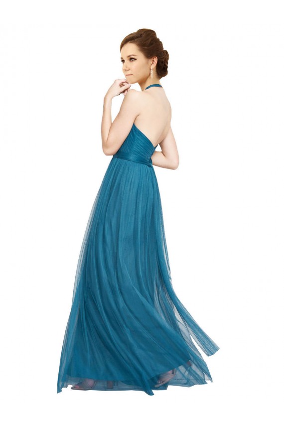 A-Line High Neck Tulle Long Teal Green Bridesmaid Dress Barrie
