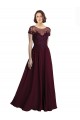 A-Line Jewel Neck Tulle & Soft Chiffon Long Burgundy Gold Bridesmaid Dress Barrie