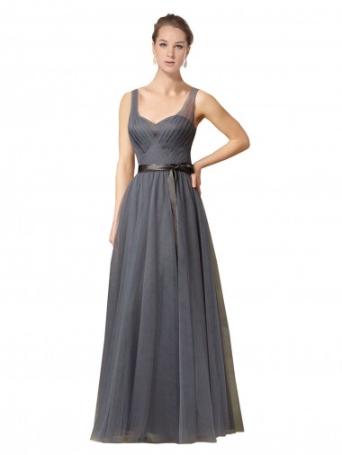 A-Line Sweetheart Tulle Long Slate Grey Formal Dress / Bridesmaid Dress Barrie