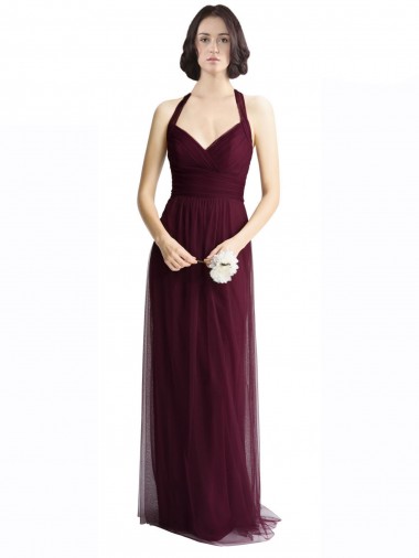 A-Line V-Neck Tulle Long Red Bridesmaid Dress / Evening Dress Barrie