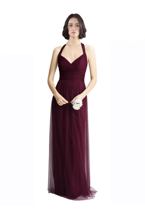 A-Line V-Neck Tulle Long Red Bridesmaid Dress / Evening Dress Barrie
