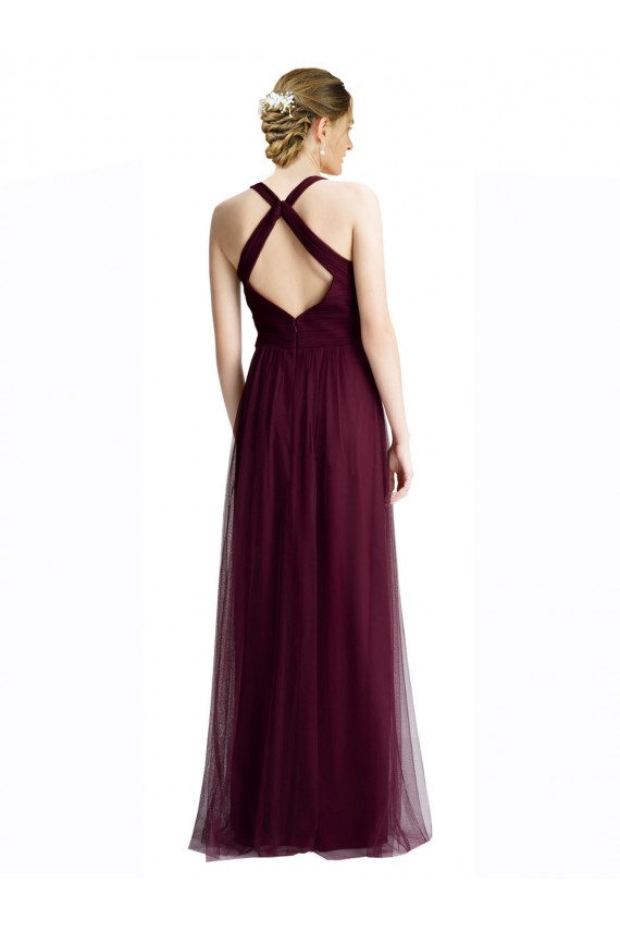 A-Line V-Neck Tulle Long Red Bridesmaid Dress / Evening Dress Barrie