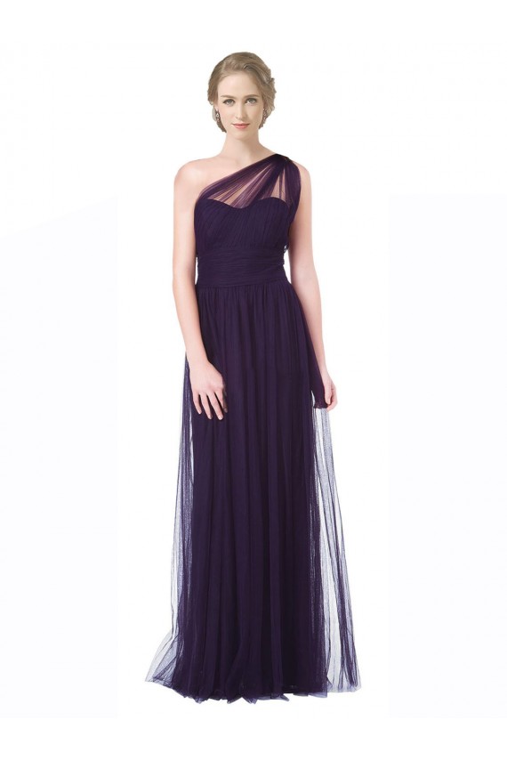 A-Line Sweetheart Tulle Long Plum Bridesmaid Dress Barrie