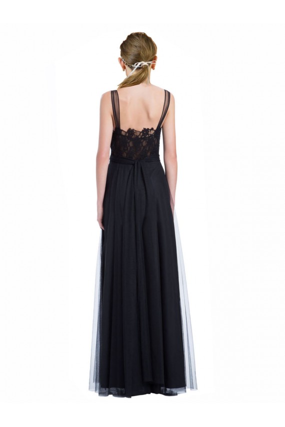 A-Line Illusion Neck Tulle & Lace Long Black Bridesmaid Dress Barrie