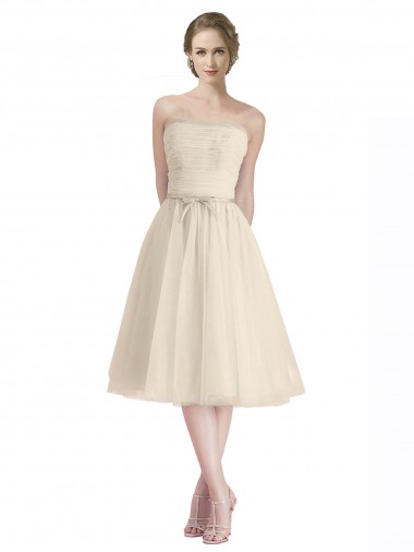 A-Line Strapless Tulle Cocktail Length Bridesmaid Dress Barrie