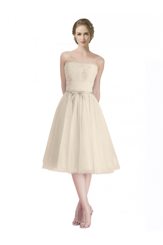 A-Line Strapless Tulle Cocktail Length Bridesmaid Dress Barrie