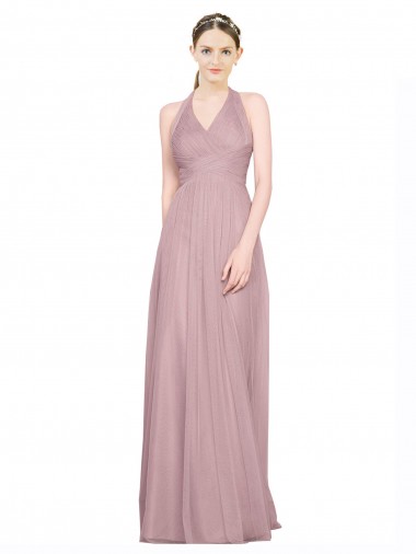A-Line V-Neck Tulle Long Bridesmaid Dress Barrie
