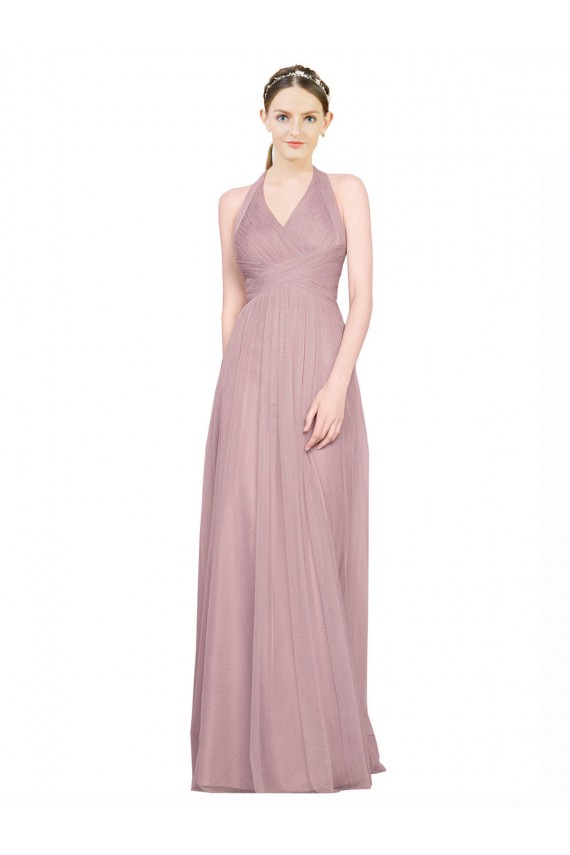 A-Line V-Neck Tulle Long Bridesmaid Dress Barrie