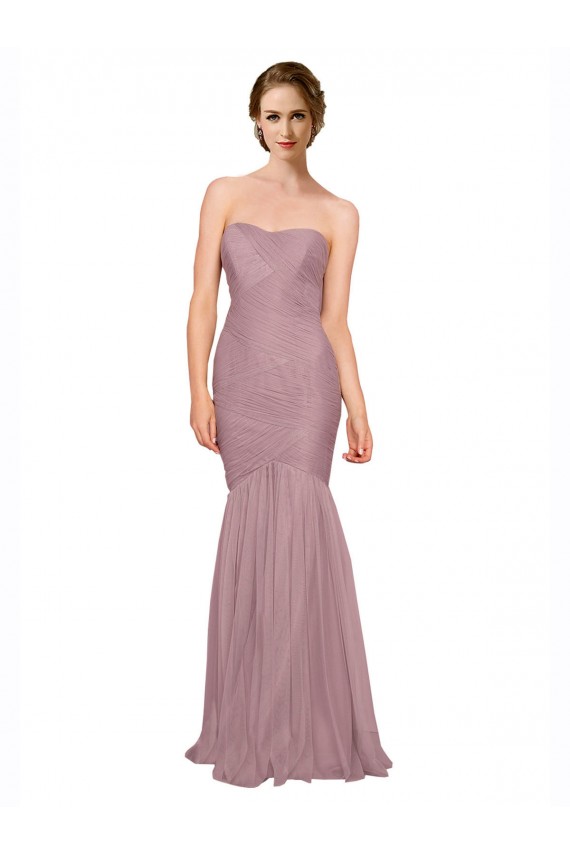 Mermaid Strapless Tulle Long Bridesmaid Dress Barrie