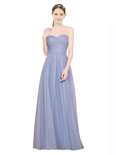 A-Line Strapless Tulle Long Light Sky Blue Formal Dress / Bridesmaid Dress Barrie