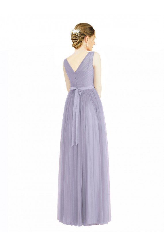 A-Line V-Neck Tulle Long Lilac Bridesmaid Dress Barrie