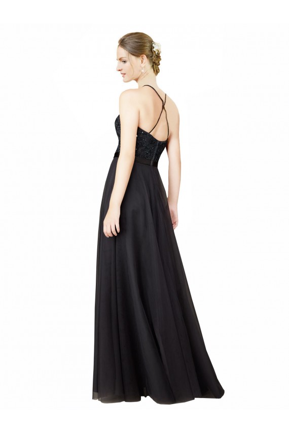 A-Line Sweetheart Tulle & Lace Long Slate Grey Bridesmaid Dress Barrie