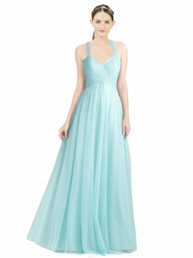 A-Line Sweetheart Tulle Long Mint Green Bridesmaid Dress Barrie