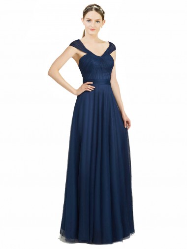 A-Line Sweetheart Tulle Long Dark Navy Bridesmaid Dress Barrie