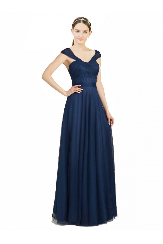 A-Line Sweetheart Tulle Long Dark Navy Bridesmaid Dress Barrie