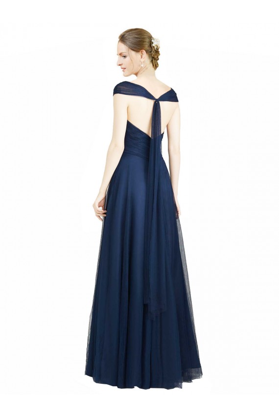 A-Line Sweetheart Tulle Long Dark Navy Bridesmaid Dress Barrie