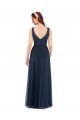Sheath V-Neck Tulle Long Dark Navy Bridesmaid Dress Barrie