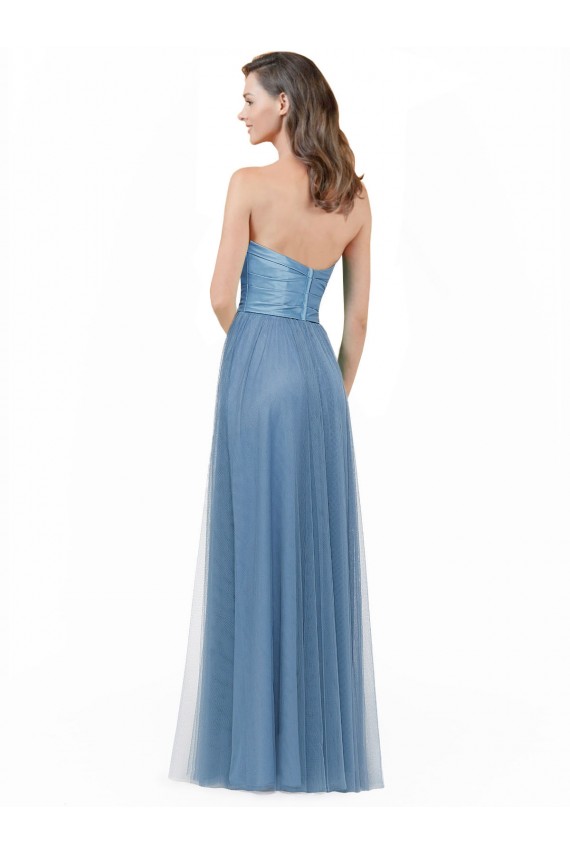 A-Line Strapless Satin & Tulle Long Bridesmaid Dress Barrie