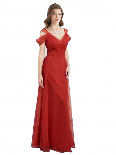 A-Line Sweetheart Tulle Long Red Formal Dress / Bridesmaid Dress Barrie