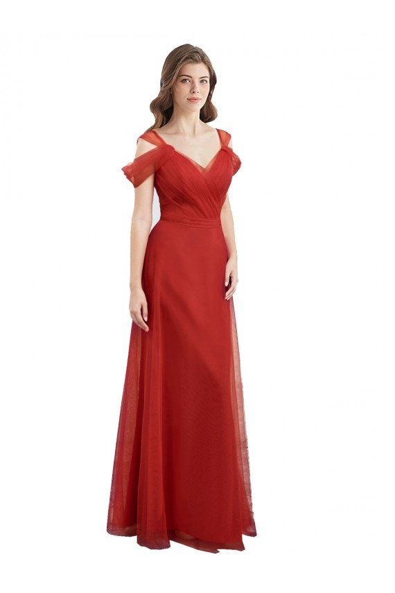 A-Line Sweetheart Tulle Long Red Formal Dress / Bridesmaid Dress Barrie