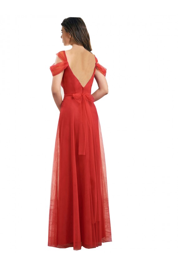 A-Line Sweetheart Tulle Long Red Formal Dress / Bridesmaid Dress Barrie