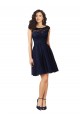 A-Line Bateau Neck Tulle & Lace Knee Length Dark Navy Bridesmaid Dress Barrie