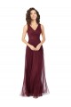 A-Line V-Neck Tulle Long Burgundy Gold Bridesmaid Dress Barrie