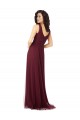 A-Line V-Neck Tulle Long Burgundy Gold Bridesmaid Dress Barrie