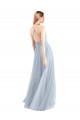 A-Line Halter Neck Tulle Long Light Sky Blue Bridesmaid Dress Barrie