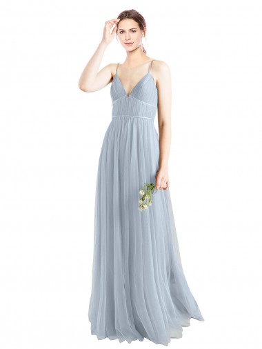 A-Line V-Neck Tulle Long Light Sky Blue Evening Dress / Bridesmaid Dress Barrie